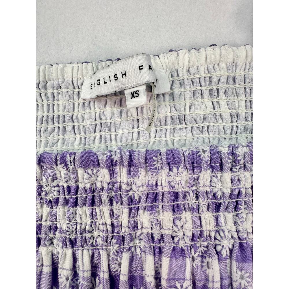 NWOT English Factory Smocked Gingham Puff Sleeve Blouse Square Neck Lavender XS - Picture 6 of 9